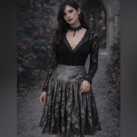 punk Rave Dresses & Skirts - Handmade Dark Silver A-Line Swing Skirt Sz 4 Punk Rave Goth